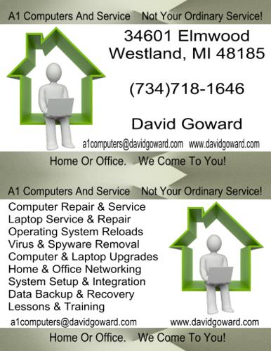 Let us come to you. A1 Computers - Not Your Ordinary Computer Service!