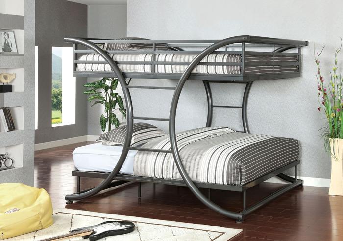 Lexis Shape Frame Metal Finish Full over Full Size Bunk Bed Furniture