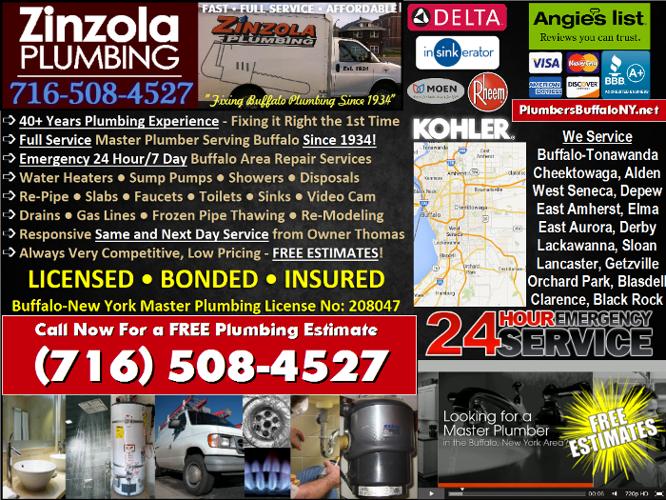 Licensed 24/7 Plumbers Buffalo NY (716) 508-4527 Zinzola Plumbing - Low Rates