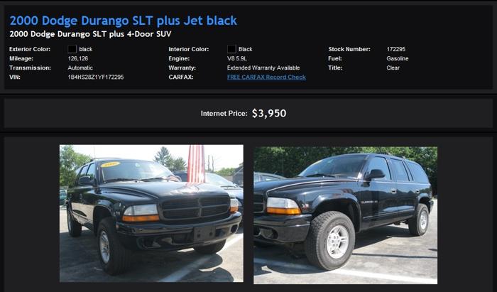 Low Payments 2000 Dodge Durango Slt Plus Jet Black