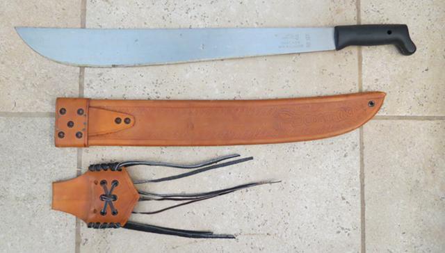 Machete with Vintage Hand Tooled Leather Sheath from Costa Rica - 55 (Country Club and 6th Street)