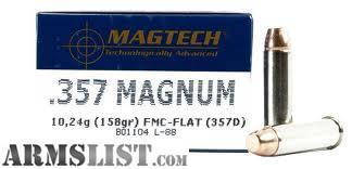Magtech .357 Magnum 158gr, flat nose FMJ, nickel case.