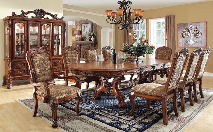 Medieve Antique Oak Finish Formal 7 piece Dining Room Table Set
