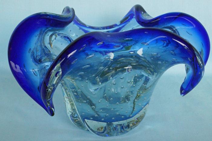 Mid Century Heavy Murano Nasco Italy Venetian Blue Glass Bowl