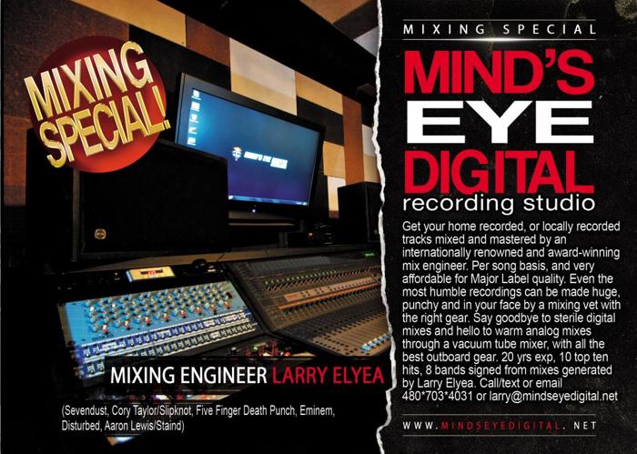 Mixing & Mastering by Professional Award Winning Producer/Mixer @ MINDS EYE DIGITAL RECORDING STUDIO