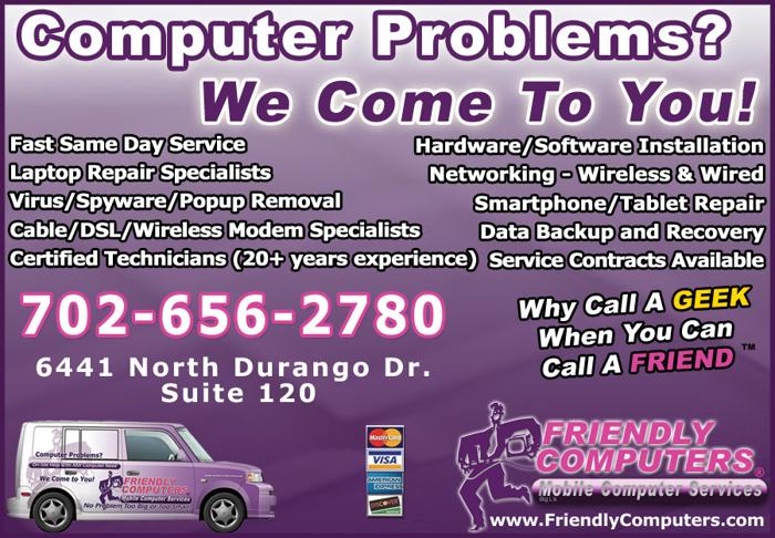 Mobile Computer Repair & Upgrades by Friendly Computers 702-656-2780