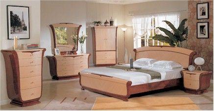Modern Curved Bedroom Set (Bed-Queen Dresser Mirror 2 Night Stands)