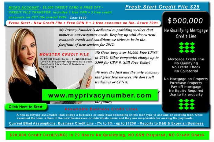 ! Monster Credit File- 2 $10K Credit Cards + $25K Credit Line + $45K Auto Loan -You Can Use