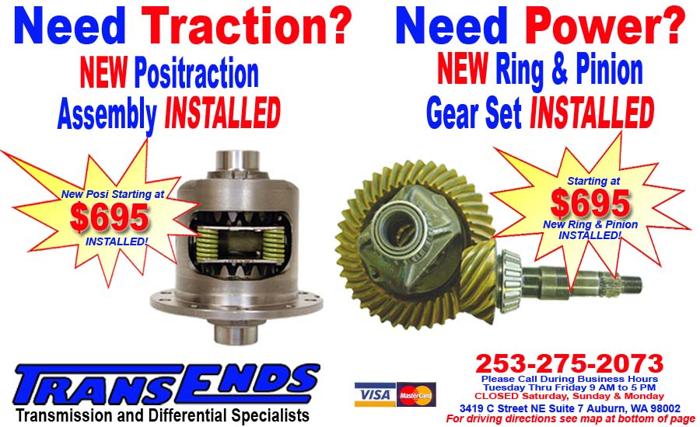 More Power, Better Traction - New Ring & Pinion OR Positraction INSTALLED Prices starting at $695