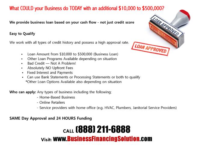 Need Additional WORKING CAPITAL? SAME DAY Approval - Bad Credit OKAY