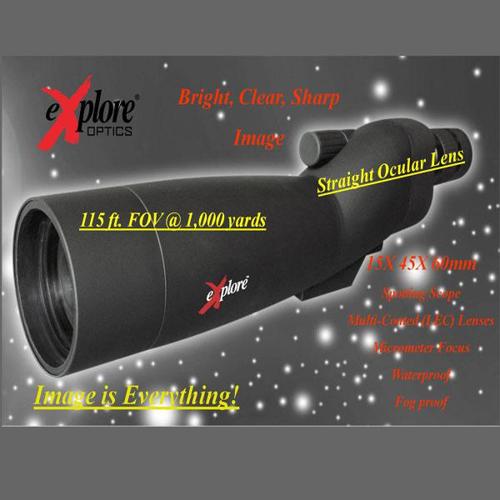 New eXplore Optics Big Bore 15-45x60mm Straight Ocular S-HD Spotting Scope