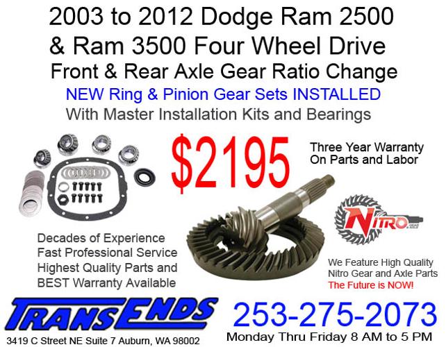 NITRO GEAR SPECIAL! 2003 to 2012 DODGE Ram 2500 - 3500 4x4 NEW Ring & Pinions and Bearings INSTALLED