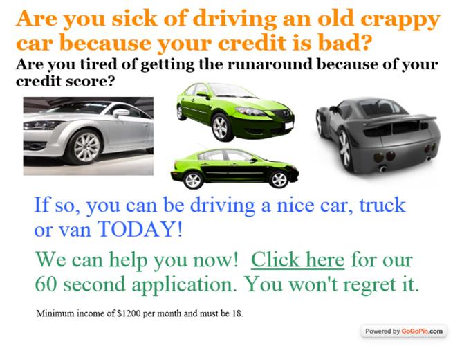 No credit turndowns! ALL credit ok! lots of cars 2008 and up