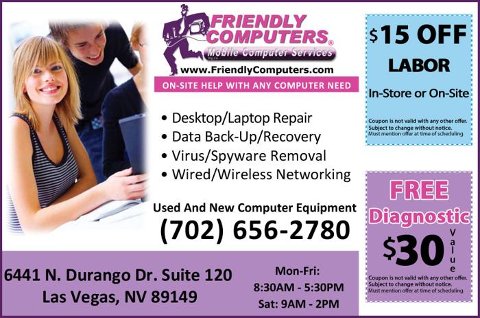 OFF any computer repair + FREE diagnostics by Friendly Computers