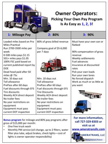 Owner Operators - Pick Your Own Pay Program!