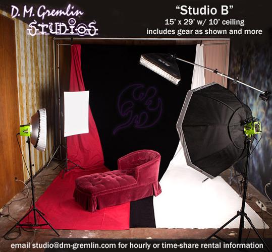 PHOTO STUDIO: Share use, includes lights/gear, furniture, backdrops, more