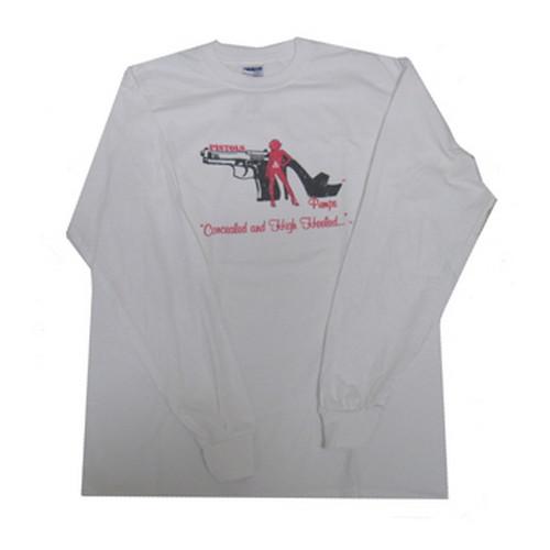 Pistols and Pumps PP102-WH-M Long Sleeve 50/50 T-Shirt Wht Md