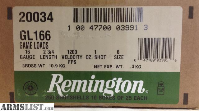 Remington 16ga - #6 and #7.5 box/case