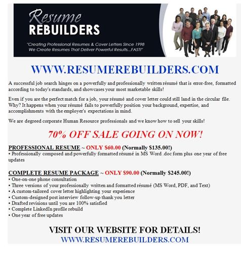 ?? RESUME REBUILDERS ~ Professional Resume Writing Services ? 70% OFF SALE!
