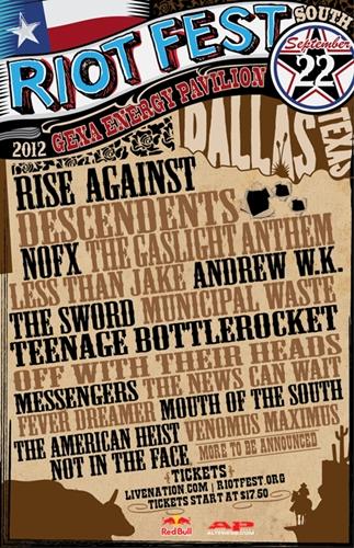 Riot Fest Dallas NOFX, Rise Against September 22, 2012 Tickets Live Concert in Dallas, Texas