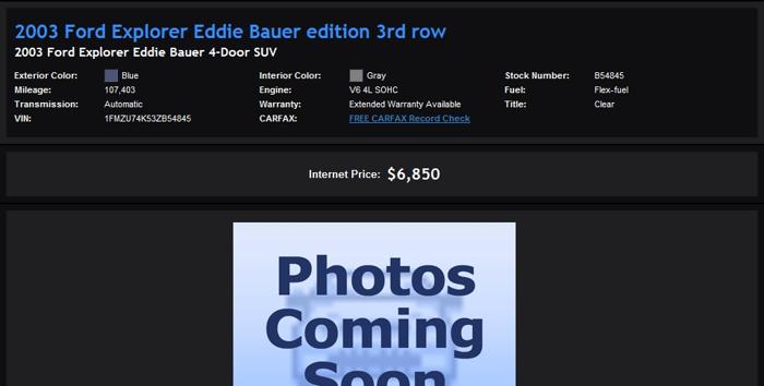 Simple Financing 2003 Ford Explorer Eddie Bauer Edition 3Rd Row