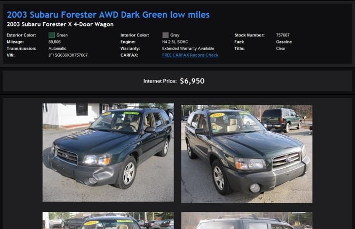 Simple Financing 2003 Subaru Forester AWD Dark Green Low Miles