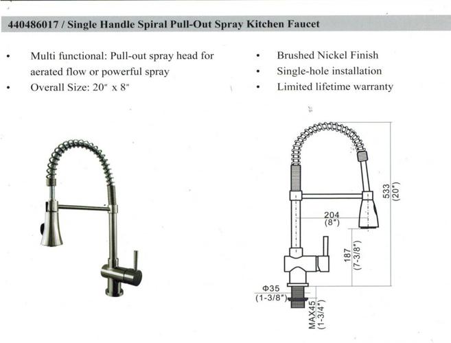 Single handle Spiral Pull Out Spray Spout Kitchen Faucet