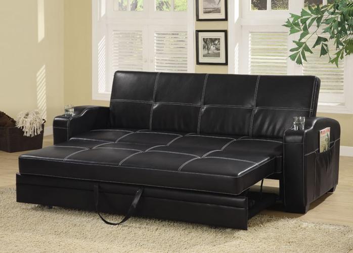Sofa Beds Faux Leather Sofa Bed with Storage and Cup Holders