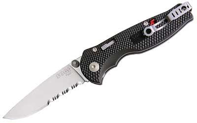 SOG Flash I Folding Knife Stainless Serrated Clip Point/Dual Thumb .