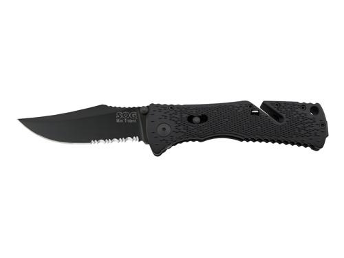 SOG Knives Trident Mini-Partially Serr-Black TiNi-CP TF21-CP