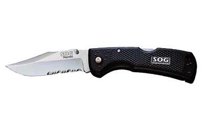 SOG Magnadot Folding Knife Stainless Combo Clip Point/Dual Thumb St.