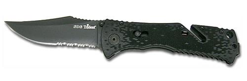 SOG Trident Folding Knife Stainless Combo Clip Point/Dual Thumb Stu.