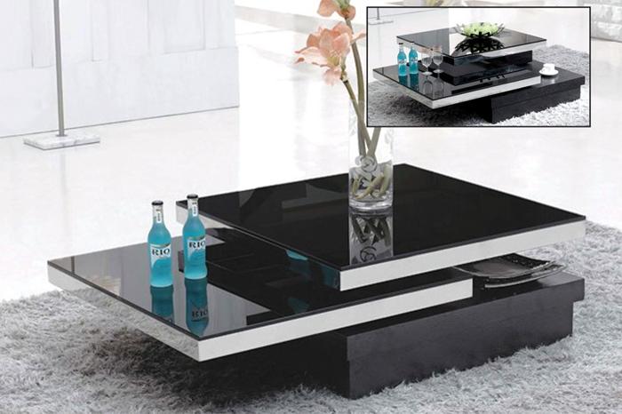 Swivel Coffee Table in Black Lacquer and Chrome
