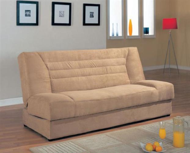Tan Microfiber Futon Sofa with Storage area