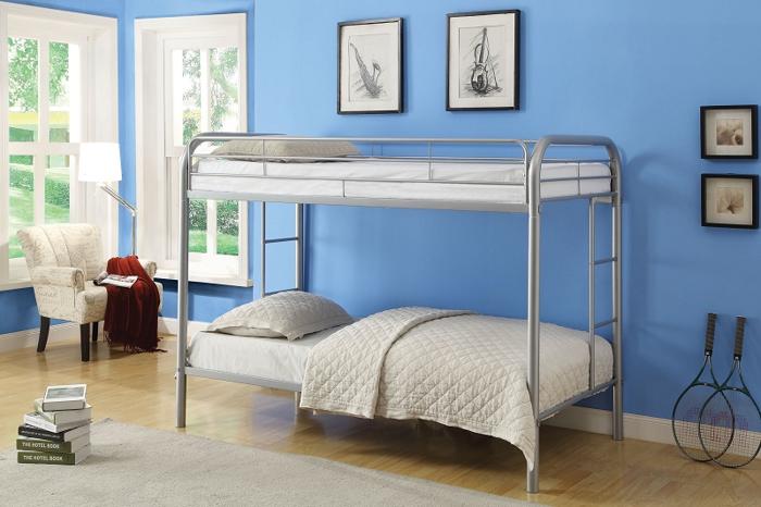 ThomasTwin over Twin Silver Finish Metal Bunk Bed Frame Kids Furniture