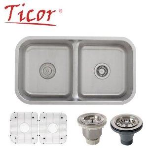 Ticor Undermount 16 Gauge Stainless Steel Double Bowl Low Divide Kitchen Sink Price
