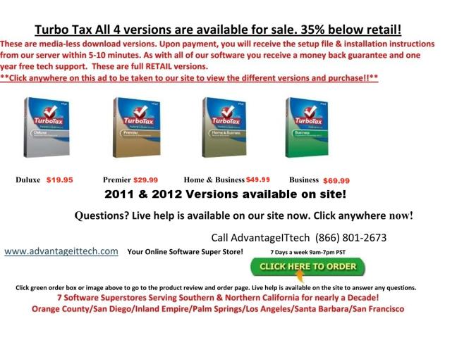 Turbo Tax 2011-2012 Every Version 35% below retail-Instant Downloads