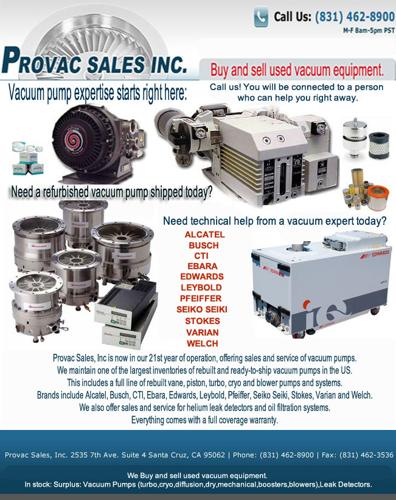 Vacuum Pumps Sales & Service. Rebuilt Vacuum pumps. Turbo pumps repair. PROVAC SALES Inc.