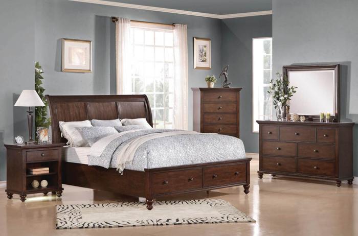 Walnut Queen Bed W/Storage Drawers 21380Q
