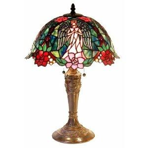 Warehouse of Tiffany 2856+BB656 Tiffany-style Angel Table Lamp, Green/ Red Cheap