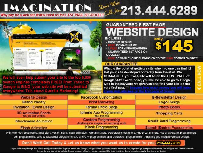 ? ? ??Web Design + GUARANTEED FIRST PAGE ON GOOGLE! 213-444-6289 Call Now !!