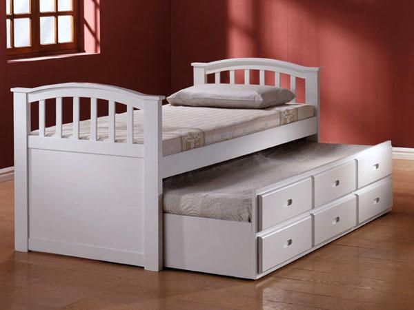 White Full Size Bed w Twin Trundle & Drawers Acme 09143 Set