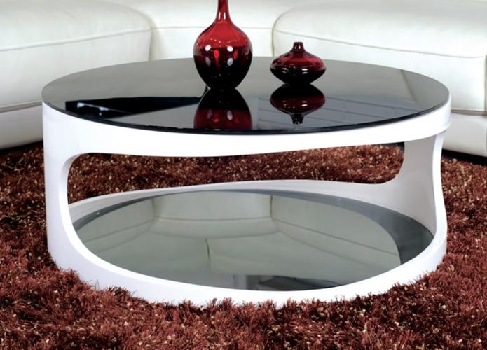White Lacquer Coffee Table with Tinted Glass Top