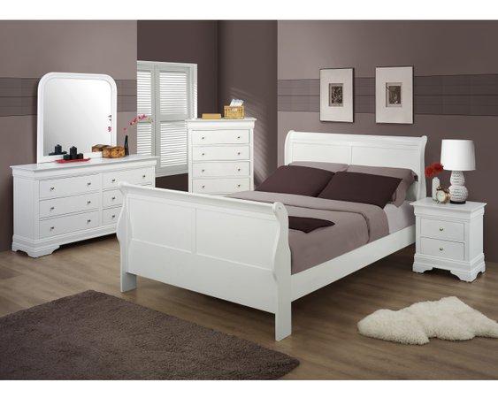WHITE Sleigh Bedroom Set: Made from Hardwood.