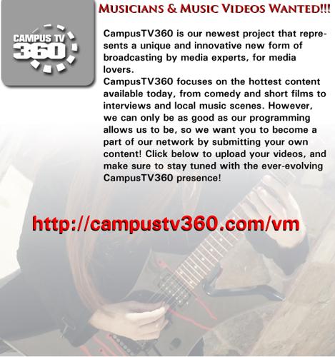 Your music video to over 70,000 college students & common areas