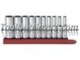"
KD Tools 80309 KDT80309 10 Piece 1/4"" Drive 12 Point Deep SAE Socket Set
Features and Benefits
Deep sockets for better access
Rings at base - Provide quick SAE identification
Turn down at base of socket - Provides grip surface to pull sockets off