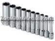 "
S K Hand Tools 4911 SKT4911 10 Piece 1/4"" Drive 6 Point SAE Deep Socket Set
Features and Benefits:
SuperKromeÂ® finish provides long life and maximum corrosion resistance
SureGripÂ® hex design drives the side of the fastener, not the corner
Packaged on a