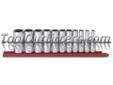 "
KD Tools 80563 KDT80563 11 Piece 3/8"" Drive 12 Point Deep SAE Socket Set
Features and Benefits:
Full polish nickel chrome plated
Turn down at base provides grip surface to pull sockets off ratchets
Double line to easily identify SAE sockets
Large hand