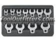 "
KD Tools 81908 KDT81908 11 Piece 3/8"" Drive SAE Crowfoot Wrench Set
Features and Benefits
Chrome Plated
Alloy Steel
Sturdy Blow Mold tray, locks tools in place
Large Stamp sizing for SAE and Metric
Packaged in a blow molded tray
11 Piece SAE Crowfoot