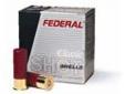 "
Federal Cartridge H1234 12 Gauge Shotshells Field 2 3/4"" 3 1/4 dram, 1 1/8oz 4 Shot (Per 25)
Load number: H1234 Classic Field Load
Gauge: 12
Shell Length: 2.75 inches; 70mm
Dram Equiv.: 3.25
Muzzle Velocity: 1255
Shot Charge Weight: 1.125 ounces; 31.89